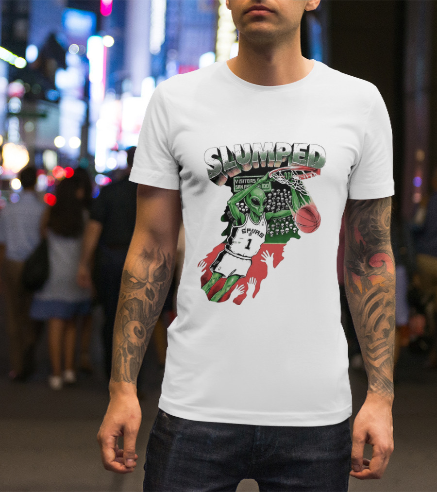 San Antonio Spurs NBA Alien Victor Wembanyama Slumped Basketball Visitors T-Shirt