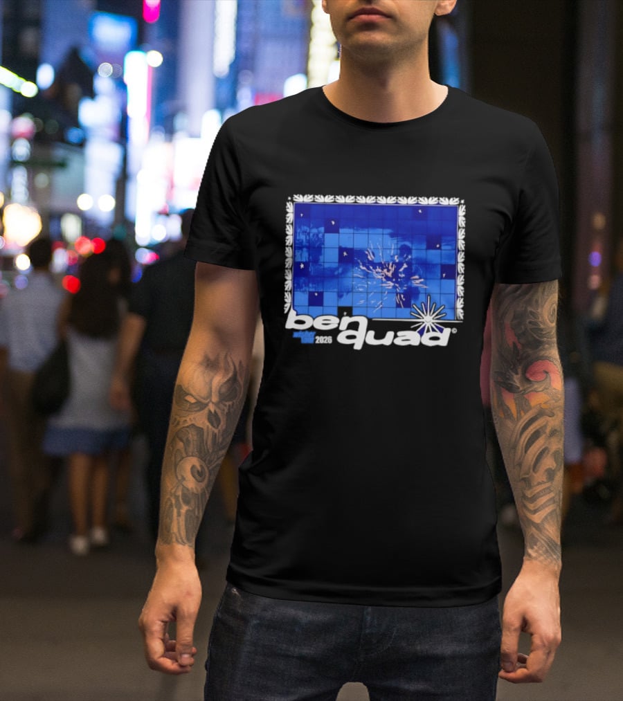 Ben Quad Wisher Tour 2026 Blue Tile Star Pattern Explosion T-Shirt