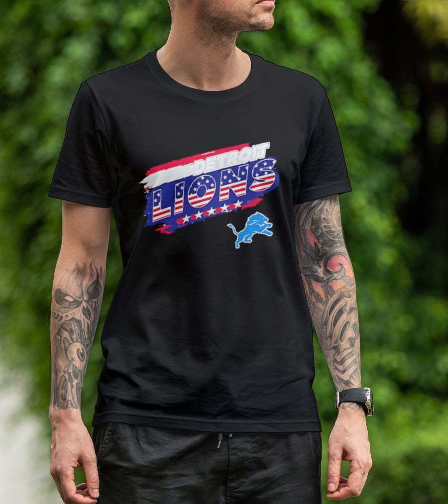 Detroit Lions American Flag Stars Stripes Patriotic NFL Team Spirit T-Shirt