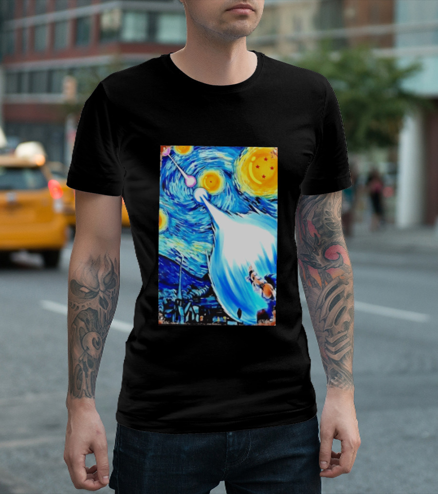 Goku Dragon Ball Z Kamehameha Wave Van Gogh Starry Night Fusion T-Shirt