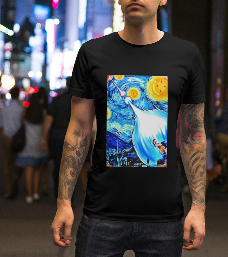 Goku Dragon Ball Z Kamehameha Wave Van Gogh Starry Night Fusion T-Shirt