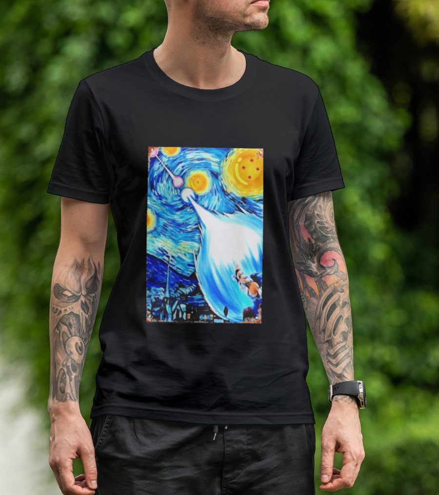Goku Dragon Ball Z Kamehameha Wave Van Gogh Starry Night Fusion T-Shirt