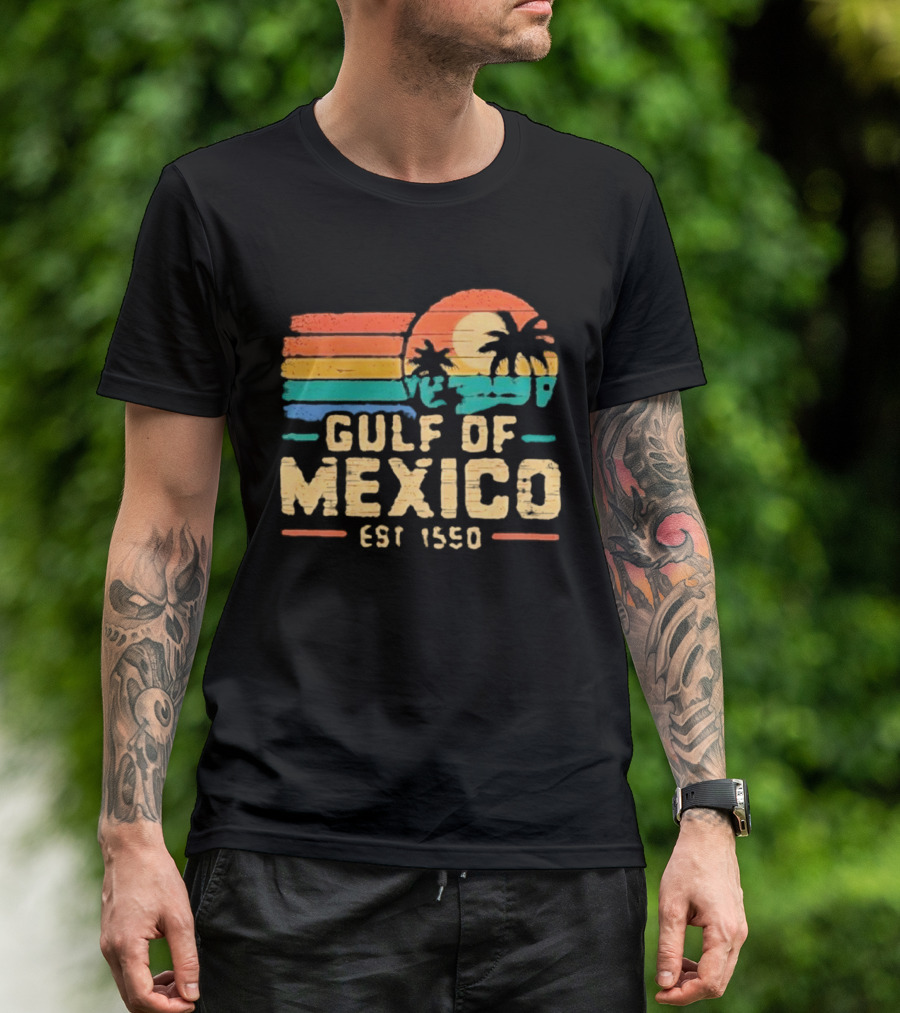 Gulf Of Mexico Est 1550 Retro Sunset Palm Trees Ocean T-Shirt