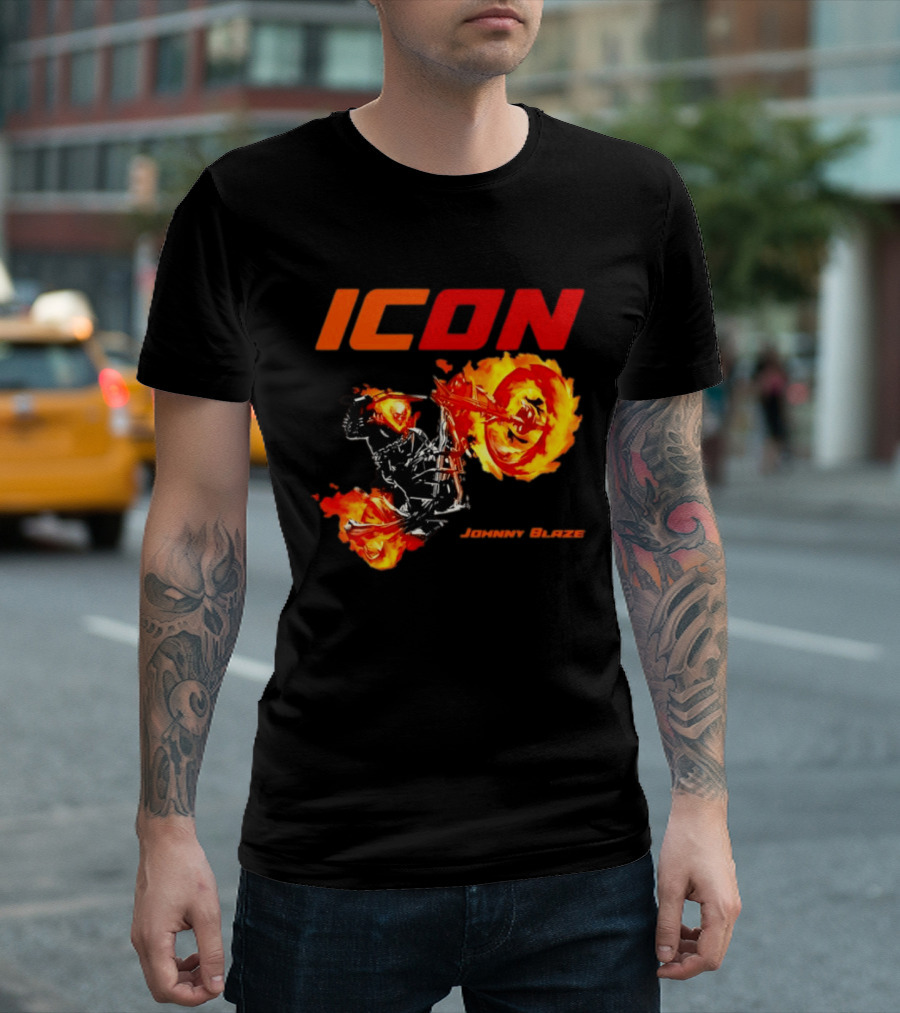 ICON Johnny Blaze Marvel Ghost Rider Fiery Motorcycle T-Shirt