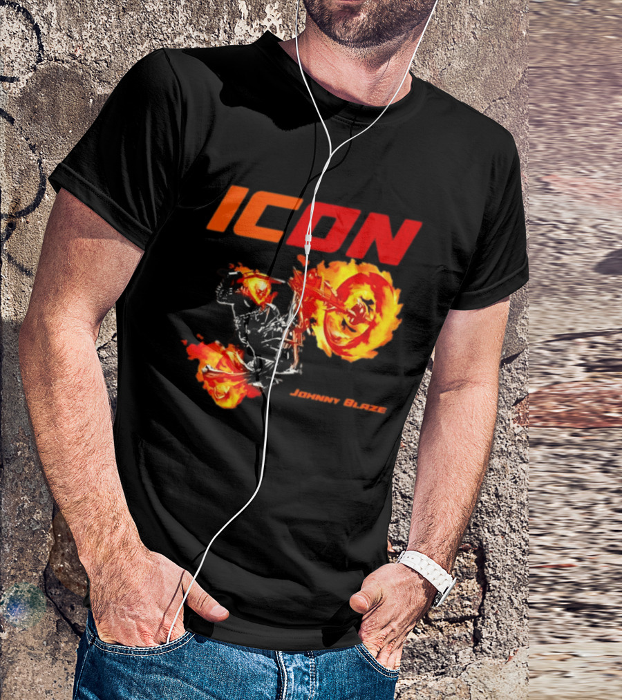 ICON Johnny Blaze Marvel Ghost Rider Fiery Motorcycle T-Shirt