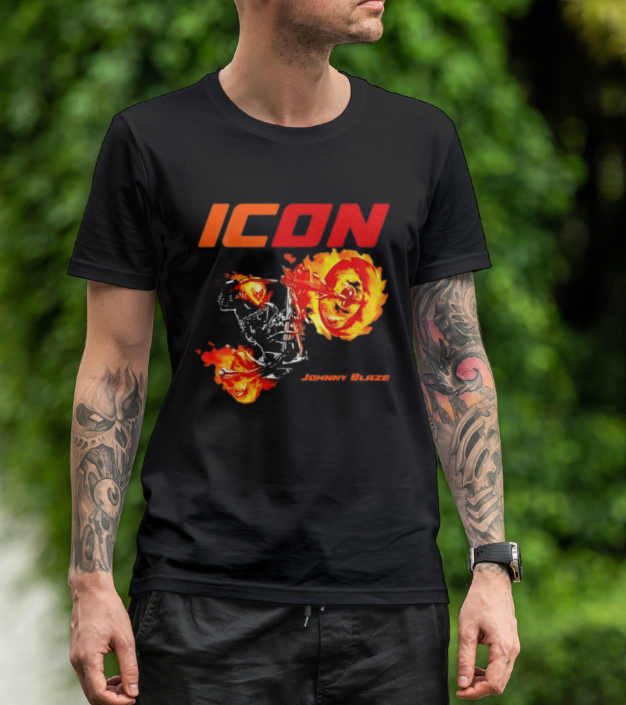 ICON Johnny Blaze Marvel Ghost Rider Fiery Motorcycle T-Shirt