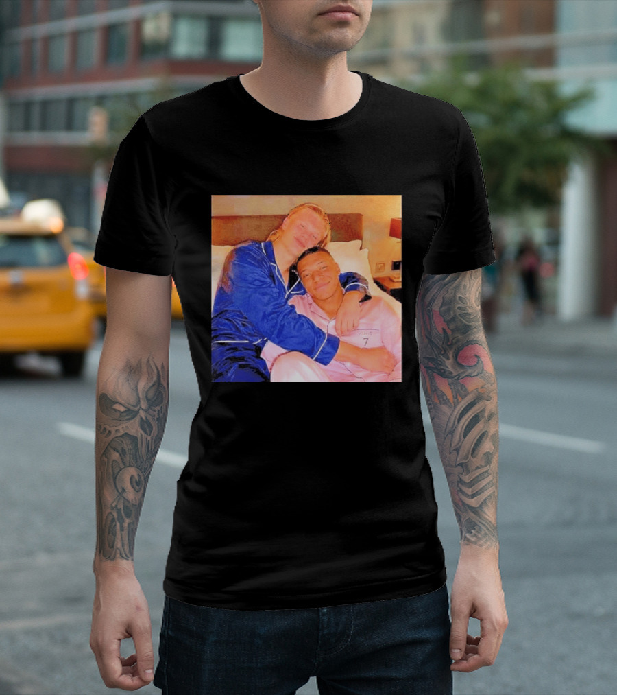 Kylian Mbappé Erling Haaland Pajama Party Soccer Stars Relaxing Together T-Shirt