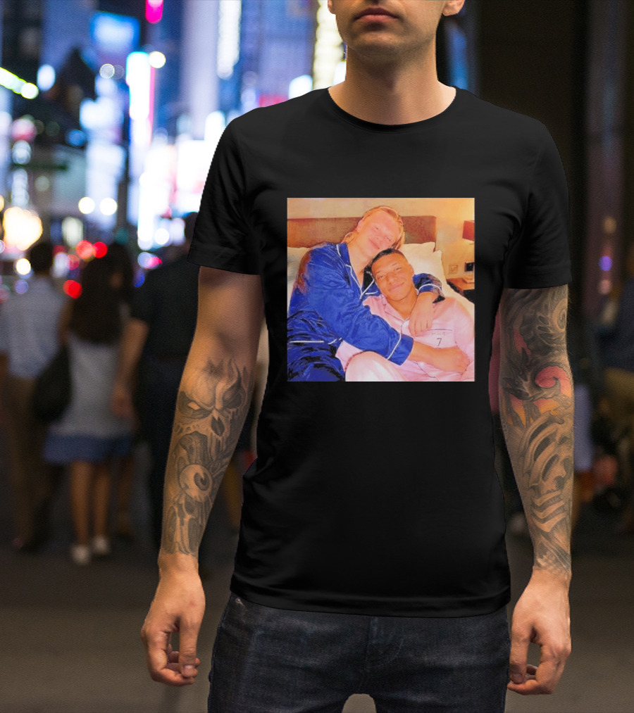 Kylian Mbappé Erling Haaland Pajama Party Soccer Stars Relaxing Together T-Shirt