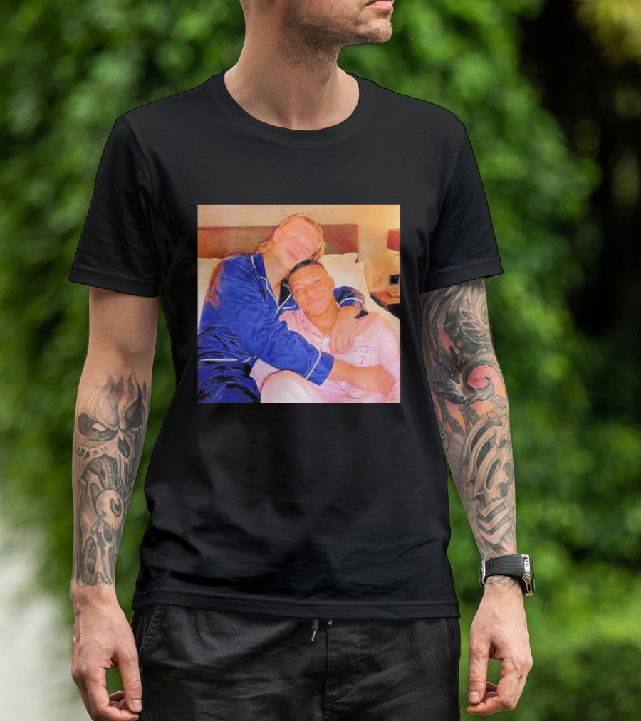 Kylian Mbappé Erling Haaland Pajama Party Soccer Stars Relaxing Together T-Shirt