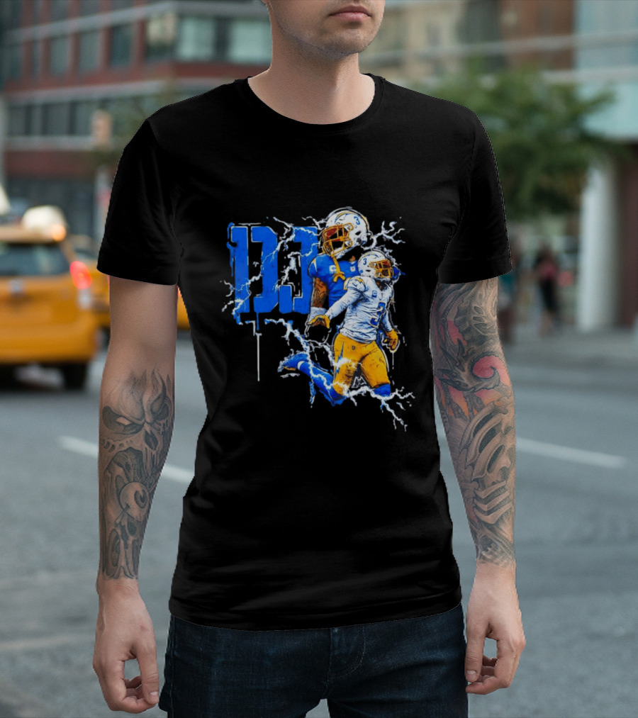 Derwin James Chargers Football Lightning DJ Bold Blue Yellow Action Splash T-Shirt