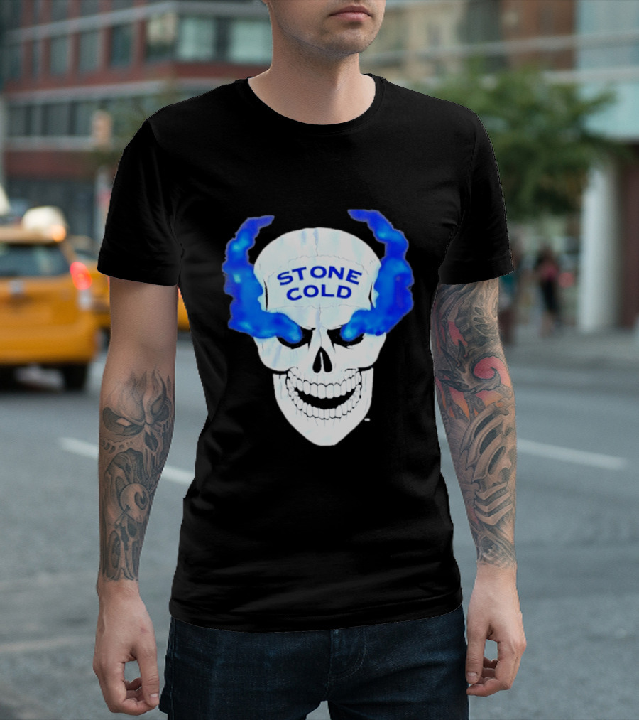 Stone Cold Skull WWE Wrestling Iconic Blue Flames T-Shirt