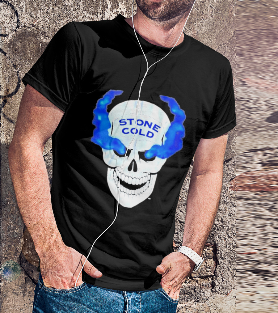Stone Cold Skull WWE Wrestling Iconic Blue Flames T-Shirt