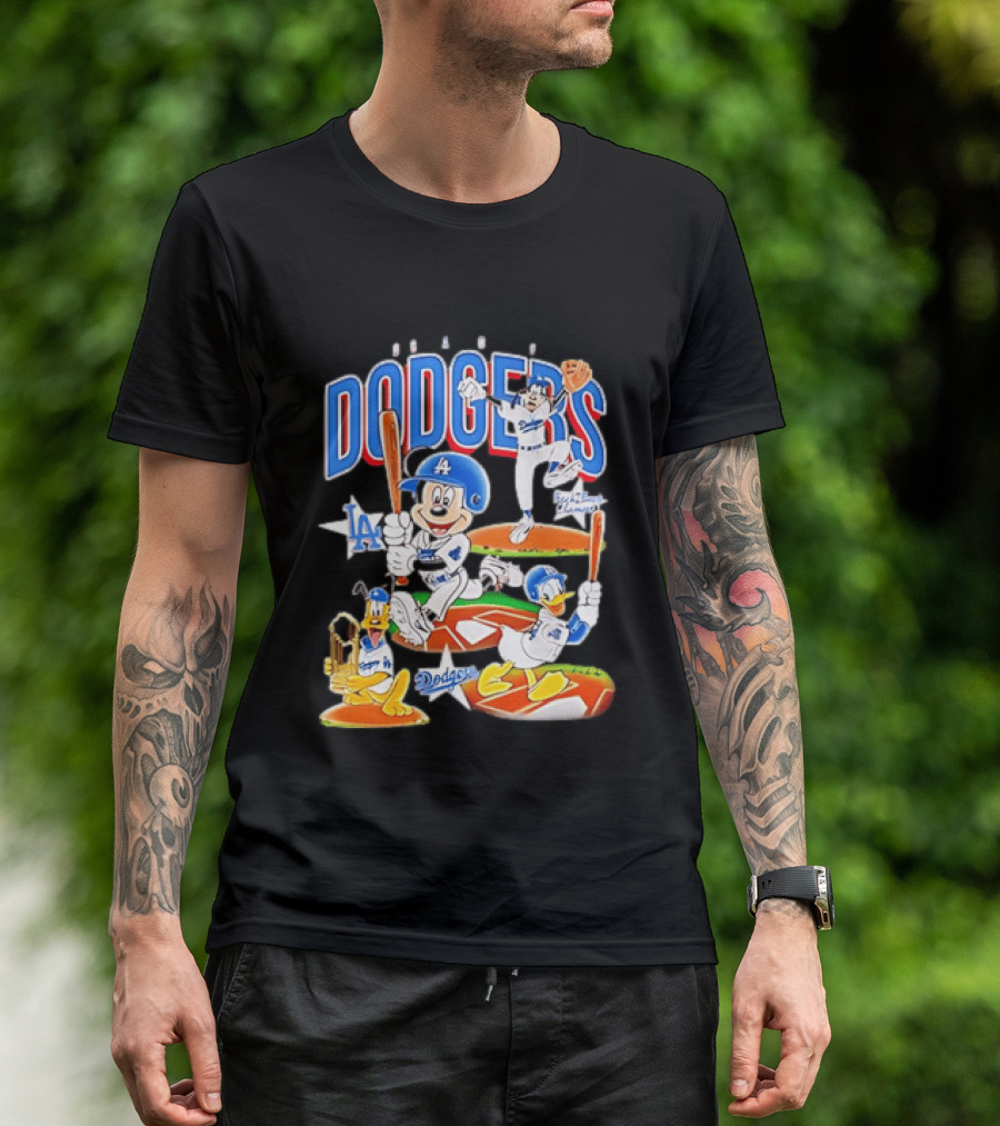 MOONLANDGOODS 2020 Mickey Goofy Pluto Donald Baseball Team Los Angeles Dodgers T-Shirt