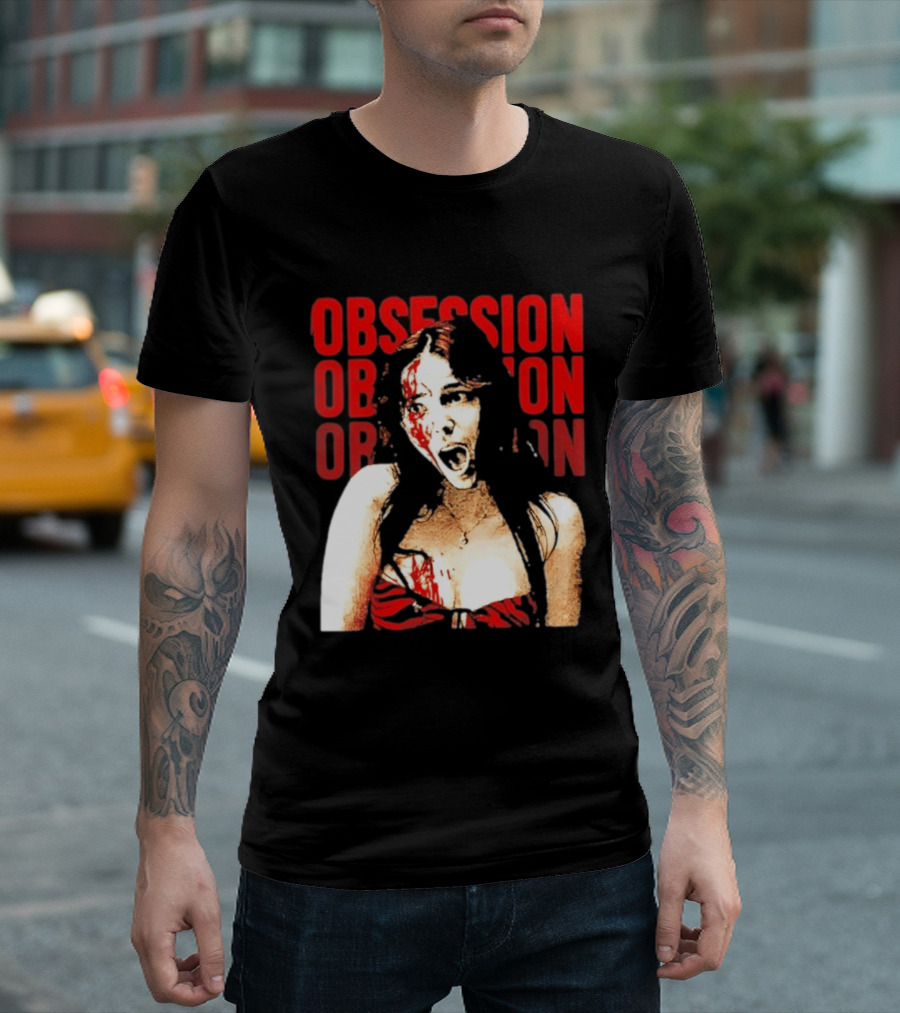 Obsession Screaming Woman Bloody Top Repeated T-Shirt