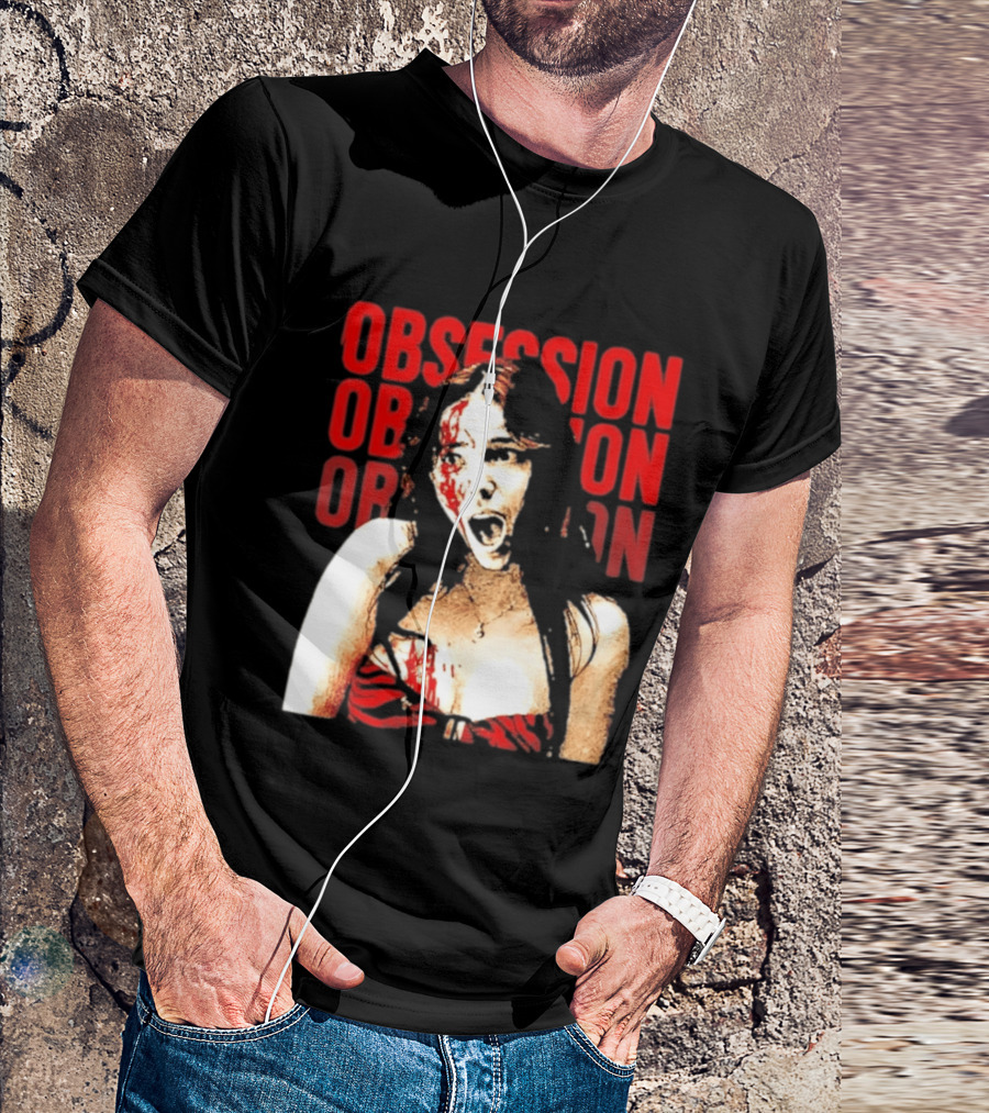 Obsession Screaming Woman Bloody Top Repeated T-Shirt