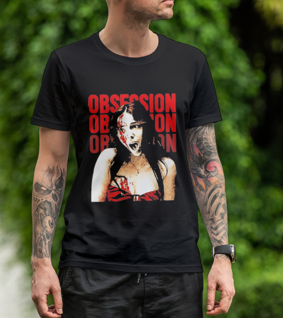 Obsession Screaming Woman Bloody Top Repeated T-Shirt
