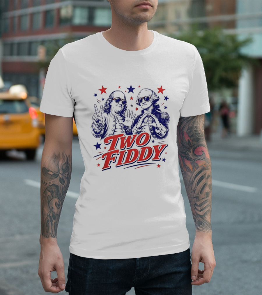 Benjamin Franklin George Washington Two Fiddy America 250 Years Anniversary Celebration T-Shirt