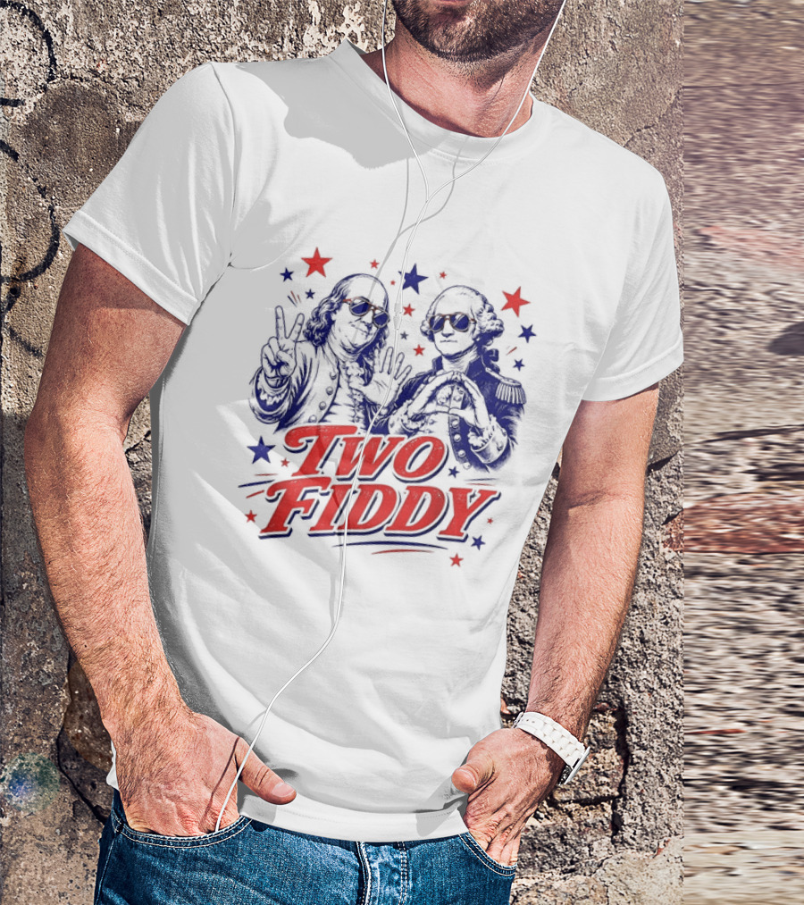 Benjamin Franklin George Washington Two Fiddy America 250 Years Anniversary Celebration T-Shirt