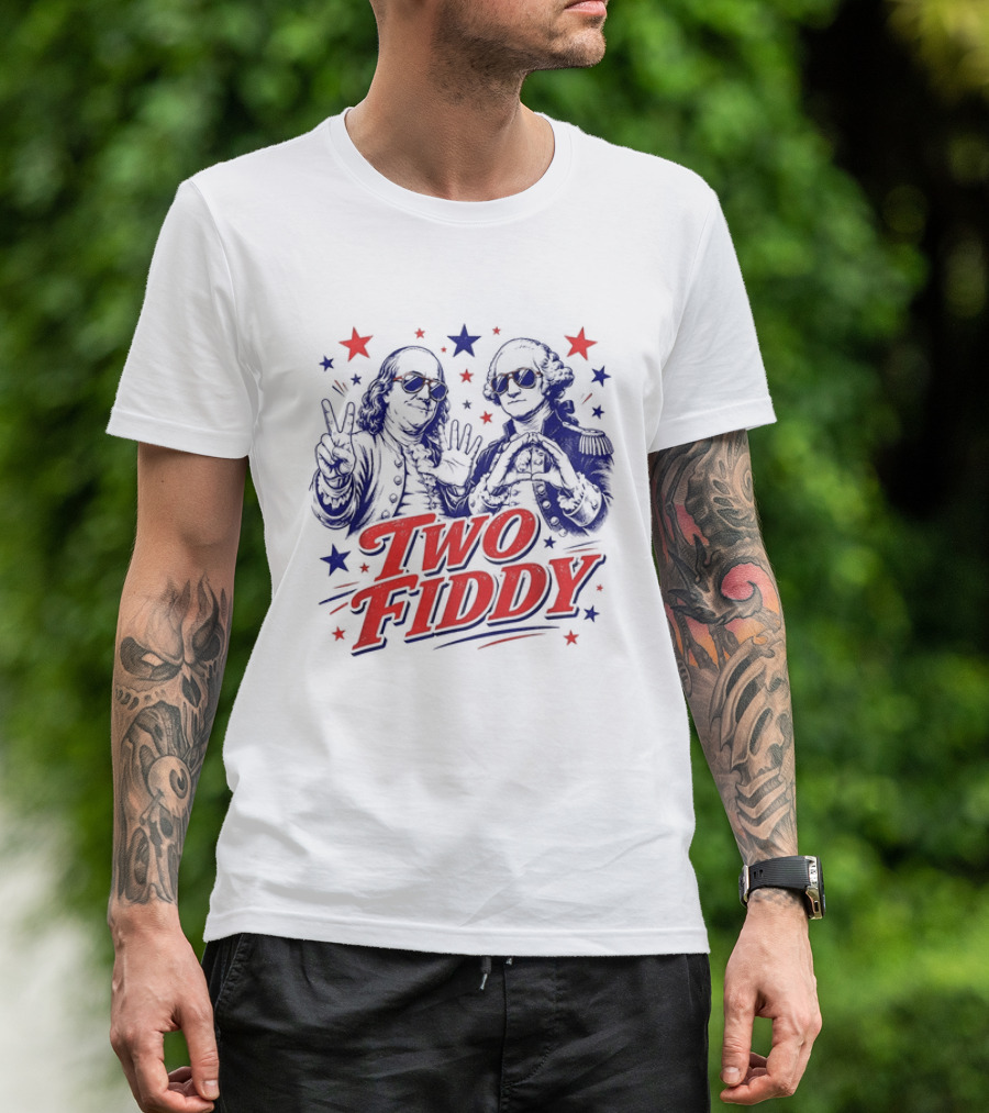 Benjamin Franklin George Washington Two Fiddy America 250 Years Anniversary Celebration T-Shirt