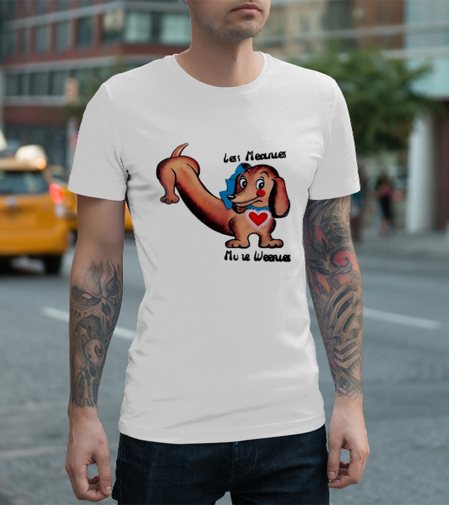 Less Meanies More Weenies Cute Dachshund With Heart And Bow T-Shirt