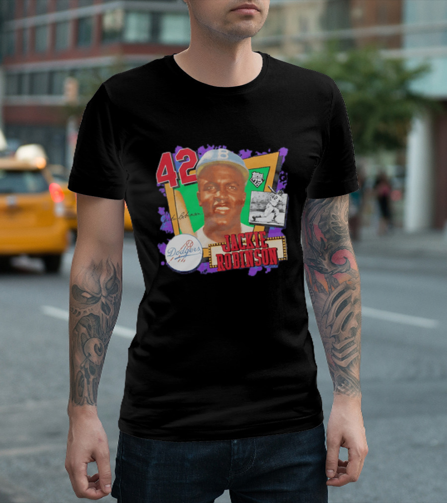 Jackie Robinson 42 Los Angeles Dodgers Topps 75 Baseball Legend T-Shirt