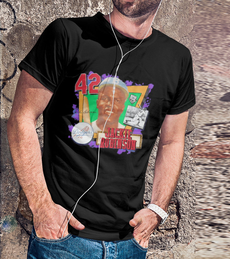 Jackie Robinson 42 Los Angeles Dodgers Topps 75 Baseball Legend T-Shirt