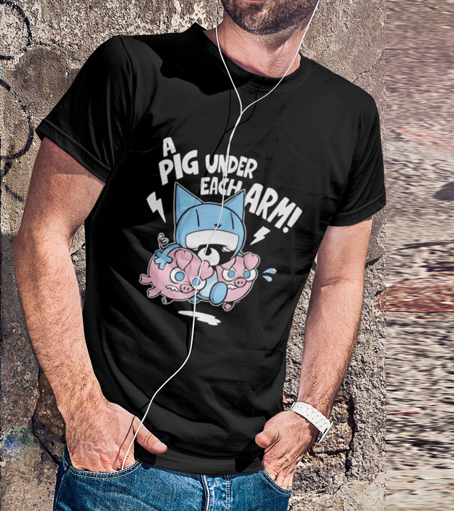 Looshkin A Pig Under Each Arm Funny Cartoon Cats And Pigs T-Shirt