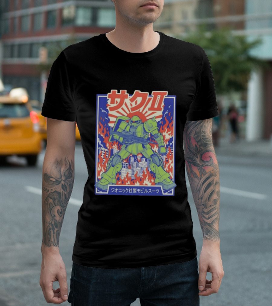 Zaku II Mobile Suit Gundam Zakuni Jionikku Shasei Mobiru Sūtsu T-Shirt