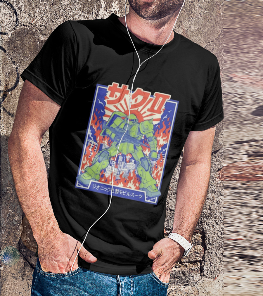 Zaku II Mobile Suit Gundam Zakuni Jionikku Shasei Mobiru Sūtsu T-Shirt