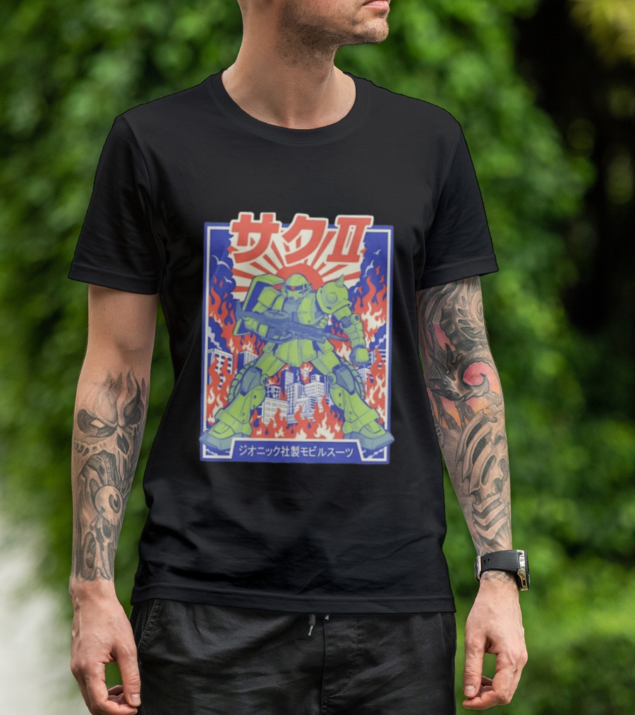 Zaku II Mobile Suit Gundam Zakuni Jionikku Shasei Mobiru Sūtsu T-Shirt