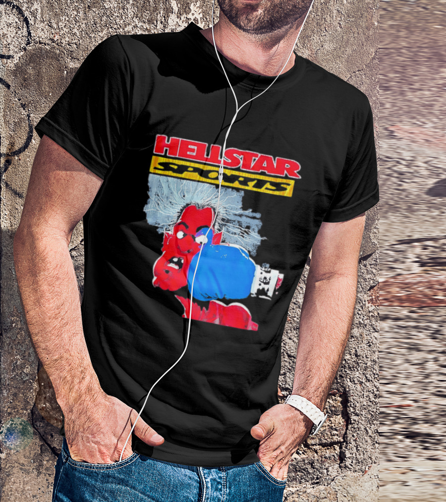 HELLSTAR SPORTS Punching Devil Cartoon Boxing Blue Glove T-Shirt