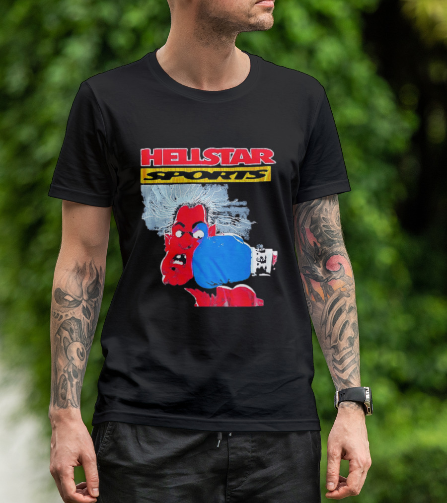 HELLSTAR SPORTS Punching Devil Cartoon Boxing Blue Glove T-Shirt