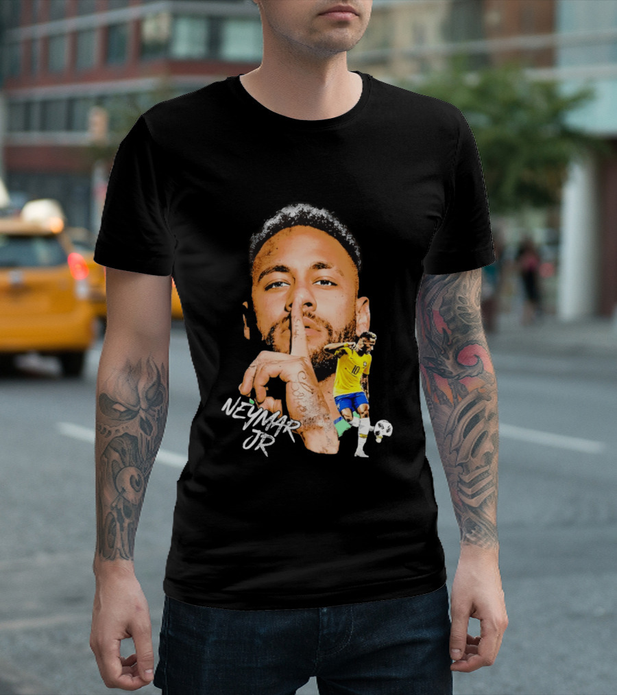 Neymar Jr Brazil National Team Shhh Soccer Collage T-Shirt