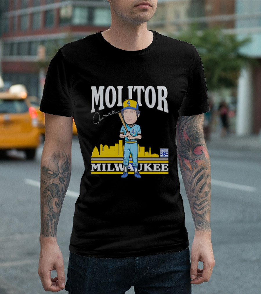 Paul Molitor Milwaukee Brewers Hall Of Fame 4 Caricature City Skyline T-Shirt