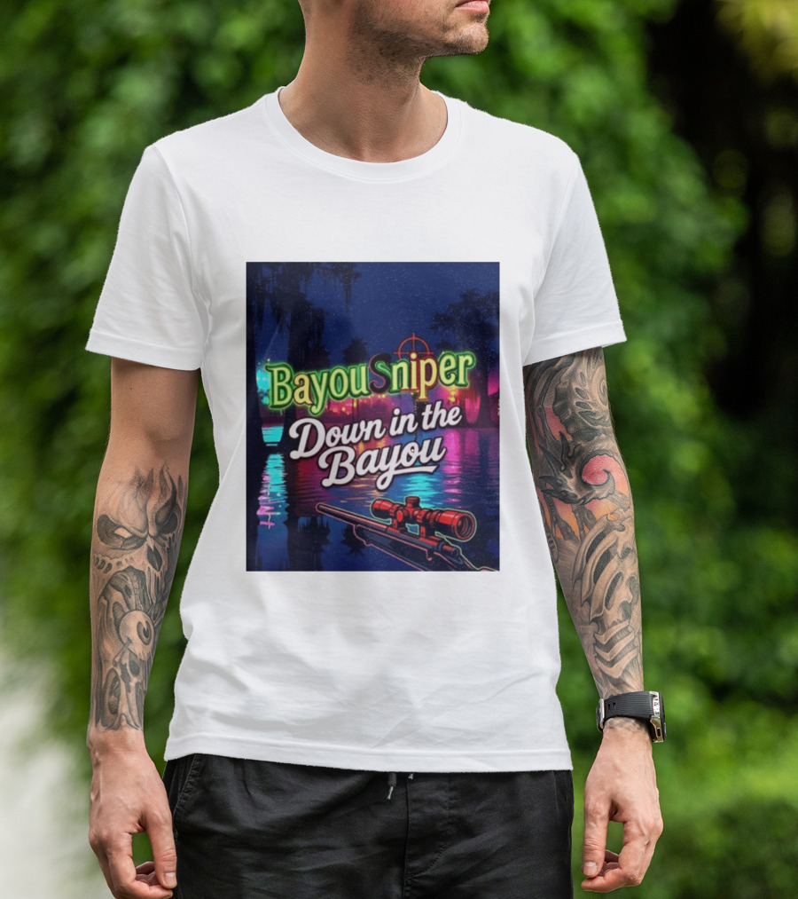 Bayou Sniper Down In The Bayou Retro Night Scene T-Shirt