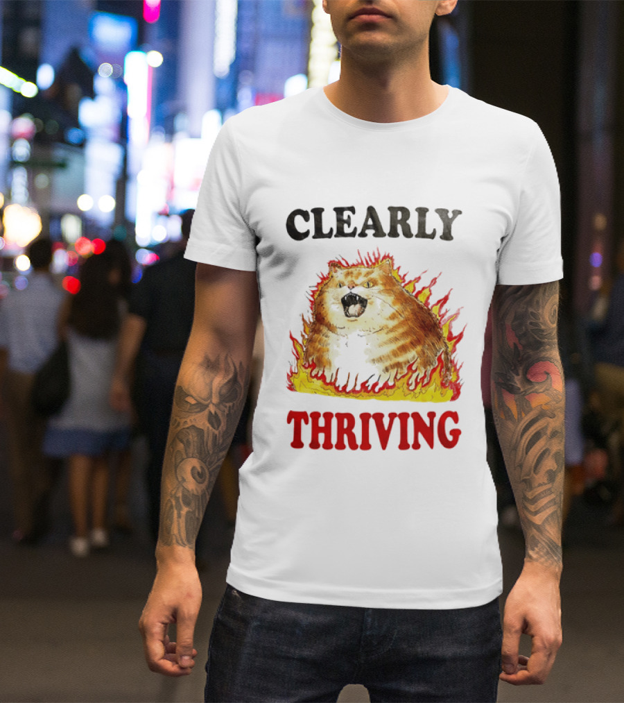Clearly Thriving Fat Orange Tabby Cat Flames T-Shirt
