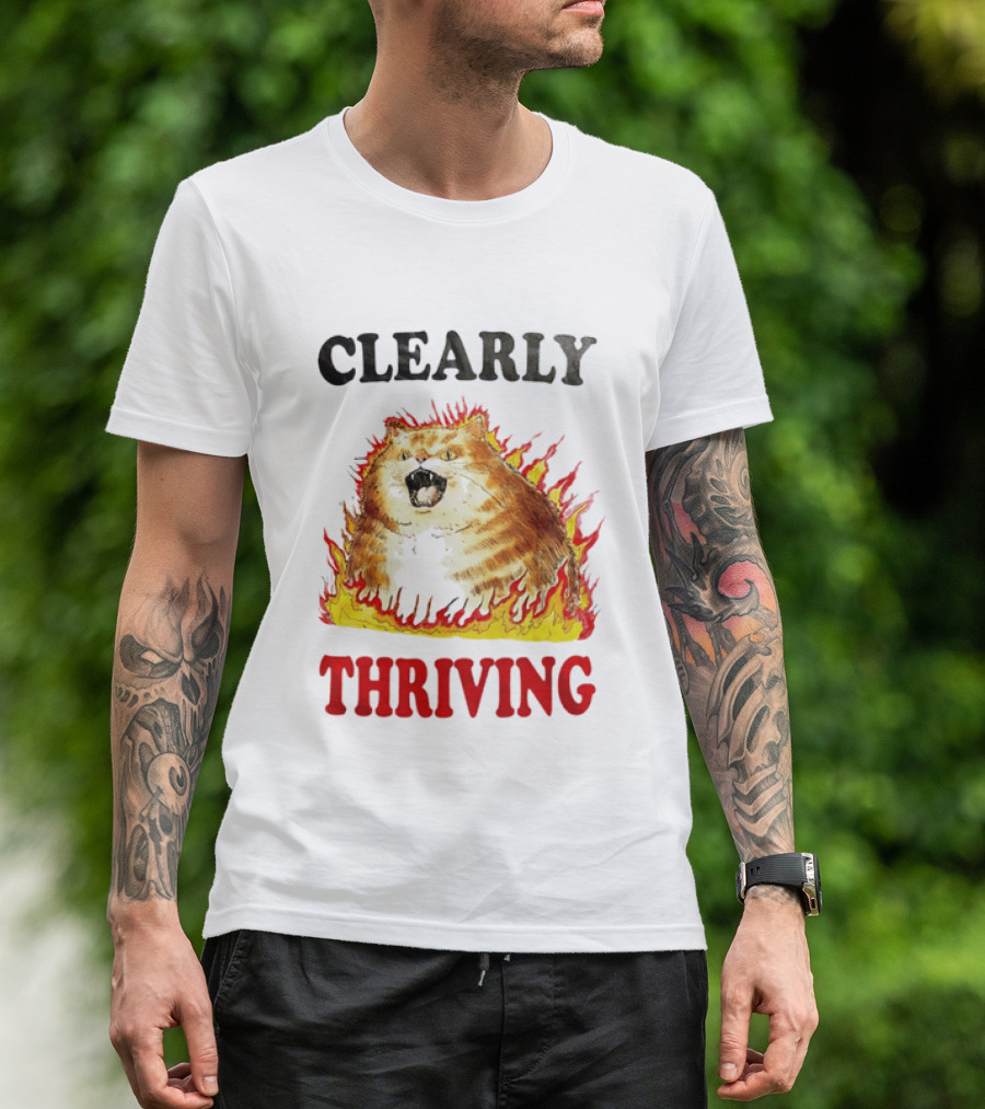 Clearly Thriving Fat Orange Tabby Cat Flames T-Shirt