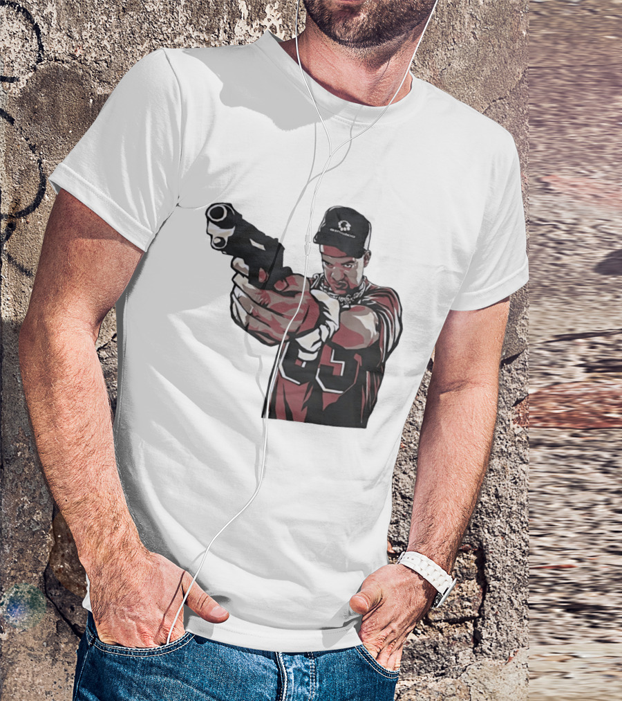Man Pointing Gun Graphic With Number 89 And Hat Logo Codestructor T-Shirt