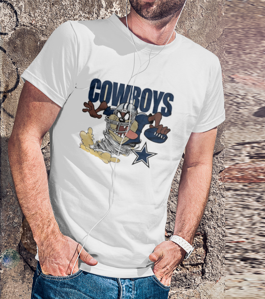 Cowboys Looney Tunes Taz Football Star Burst Dallas Team Collaboration T-Shirt