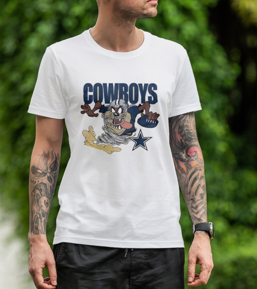 Cowboys Looney Tunes Taz Football Star Burst Dallas Team Collaboration T-Shirt