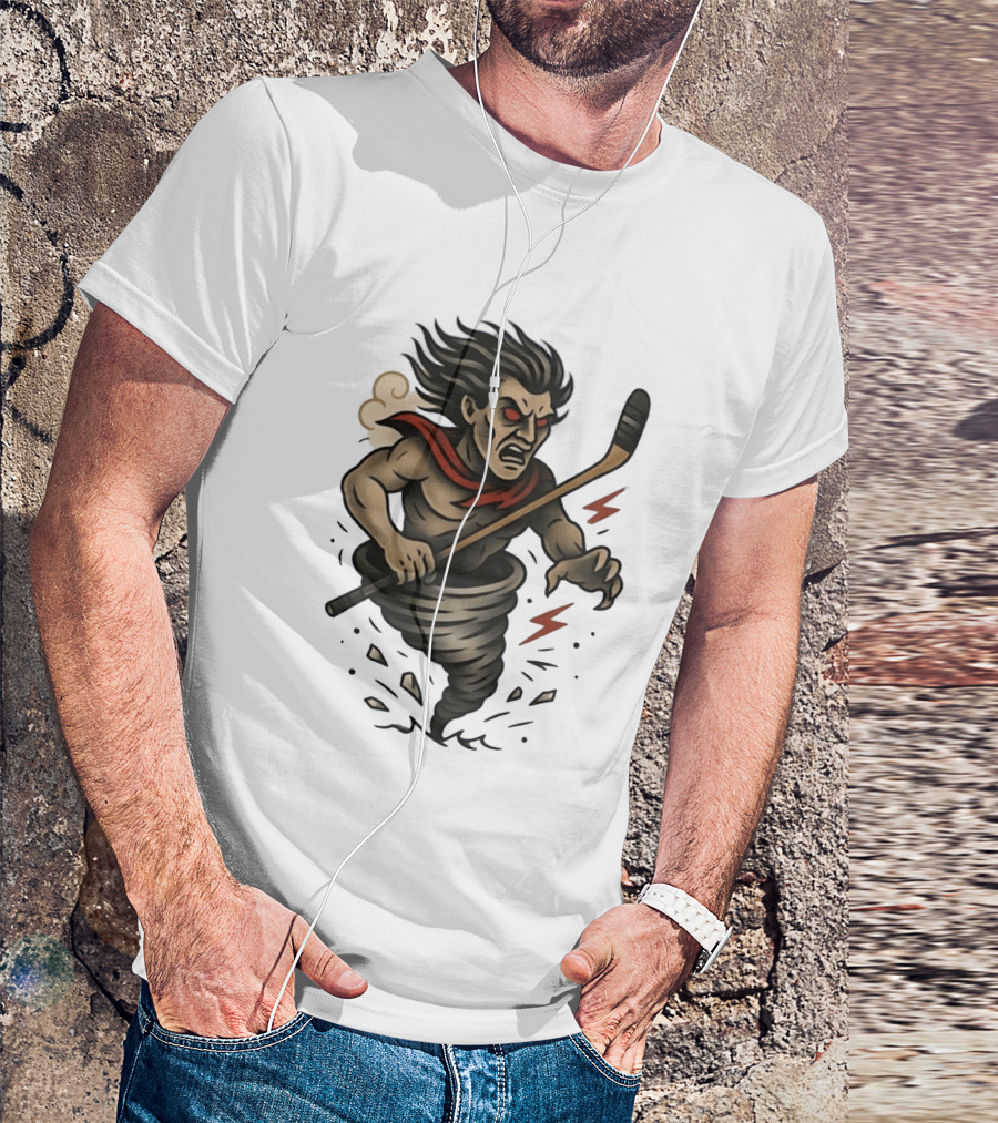 Tattooed Tornado Hockey Player Angry Sport Vector T-Shirt