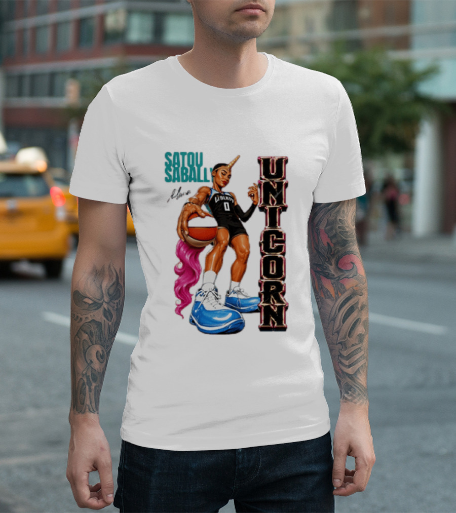 Satou Sabally New York Liberty Unicorn Basketball Player With Ball T-Shirt