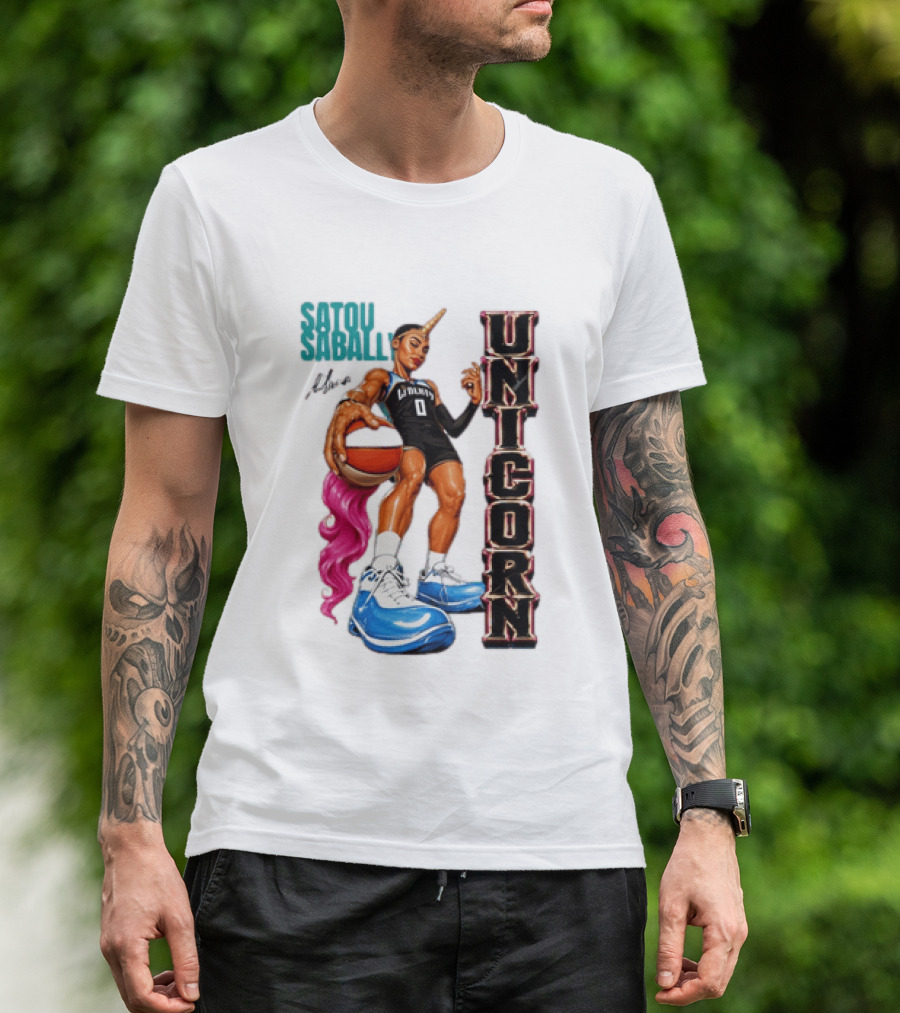 Satou Sabally New York Liberty Unicorn Basketball Player With Ball T-Shirt