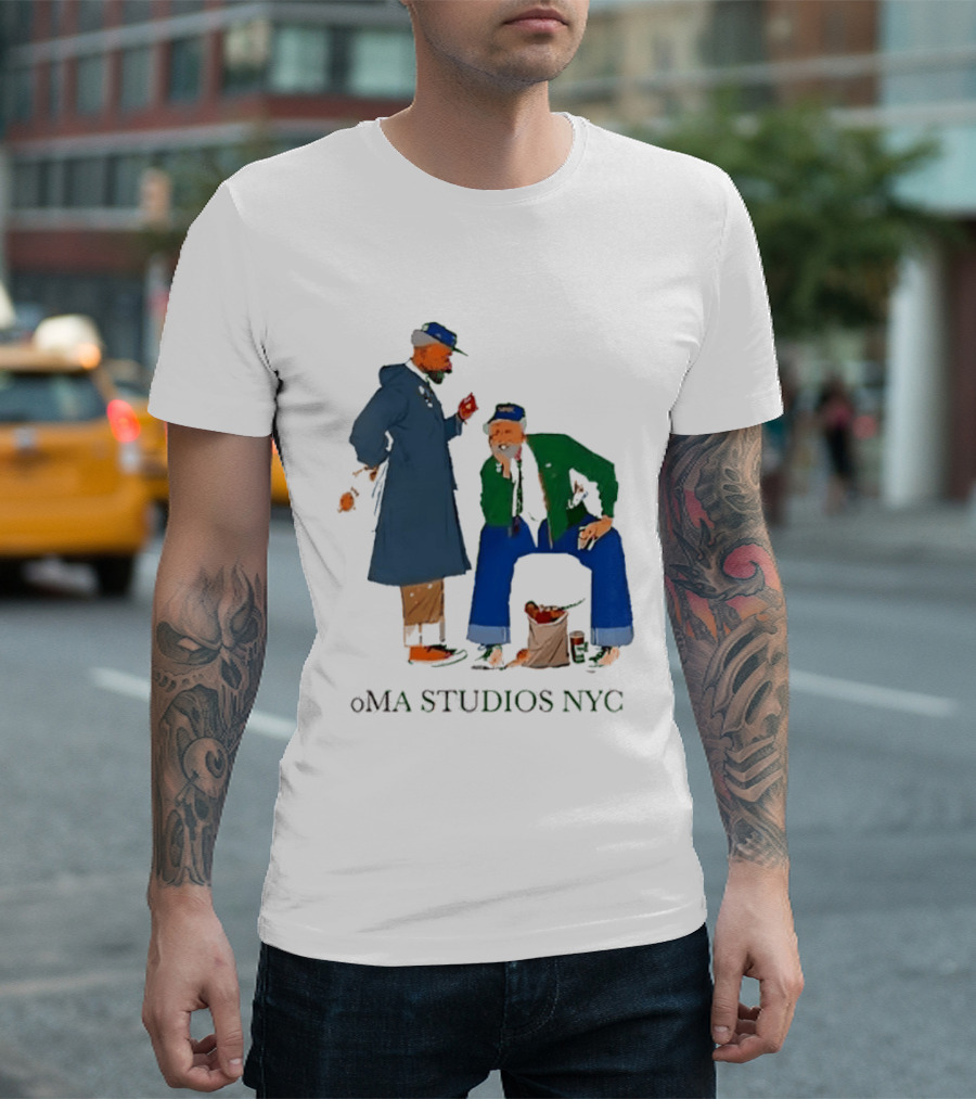 OMA Studios NYC Old Men Friends Talking Together In The Street Casual Street Scene T-Shirt