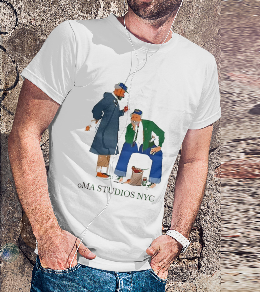 OMA Studios NYC Old Men Friends Talking Together In The Street Casual Street Scene T-Shirt
