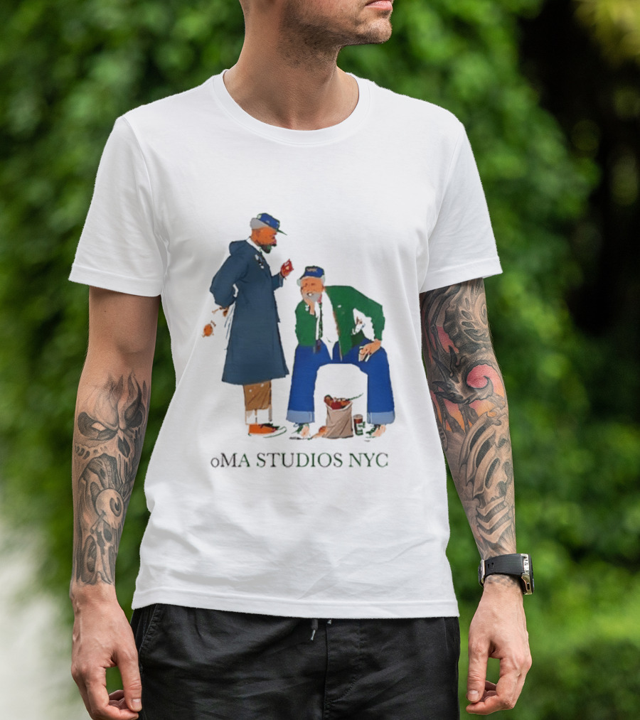 OMA Studios NYC Old Men Friends Talking Together In The Street Casual Street Scene T-Shirt