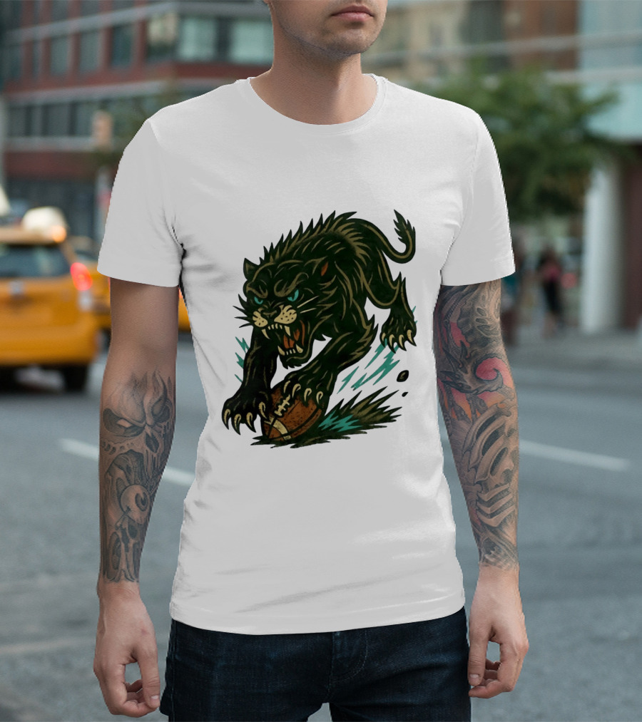 Panther Rushing Football Athletic Team Dynamic Action T-Shirt