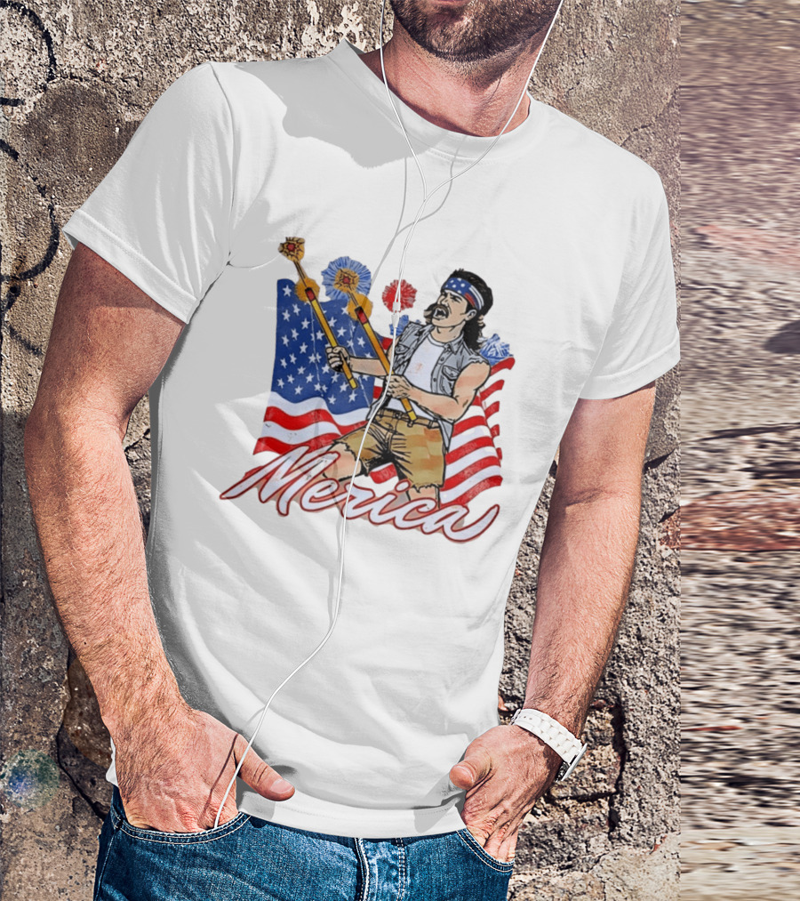 Patriotic Merica Man With Fireworks And American Flag T-Shirt