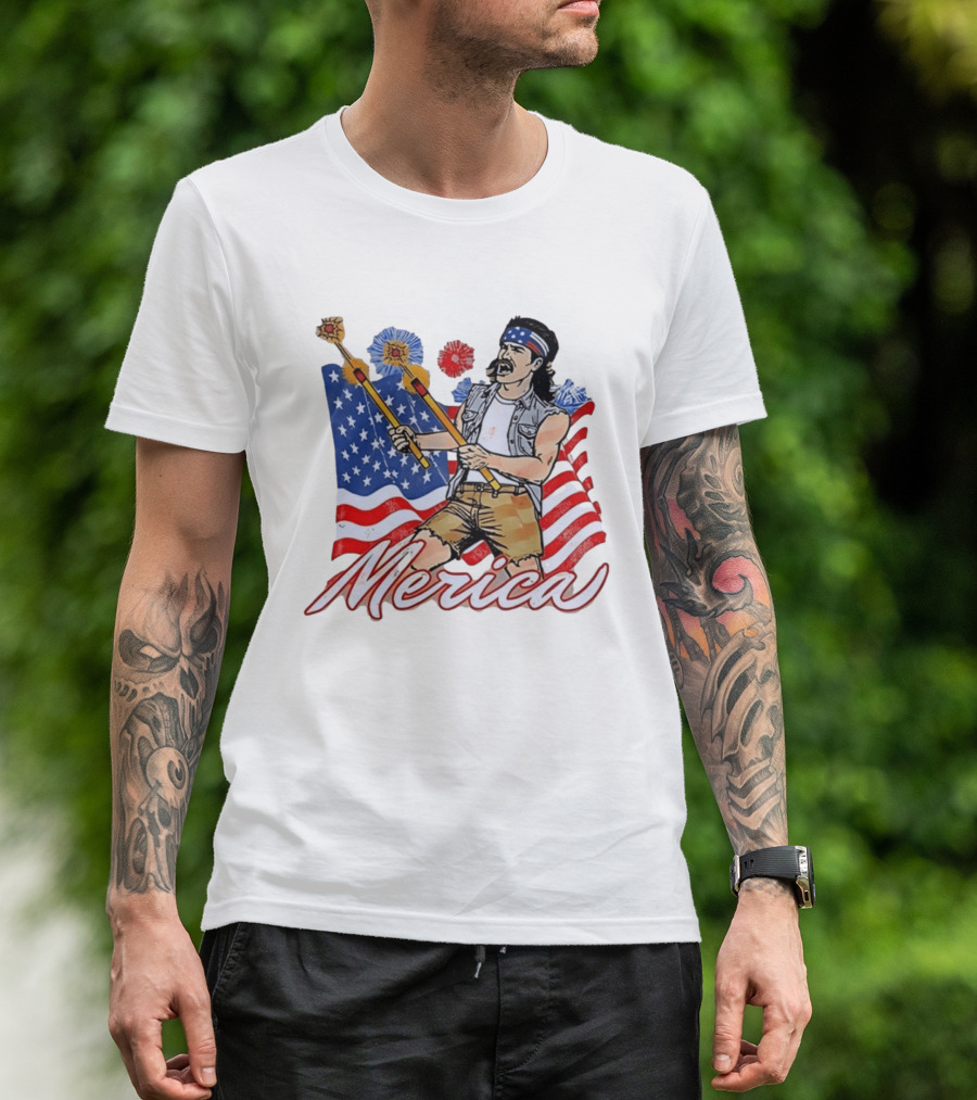 Patriotic Merica Man With Fireworks And American Flag T-Shirt