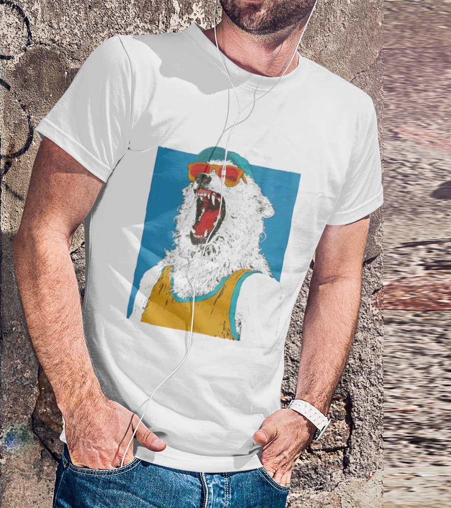 Polar Bear Wearing Sunglasses And Cap In Yellow Roaring T-Shirt